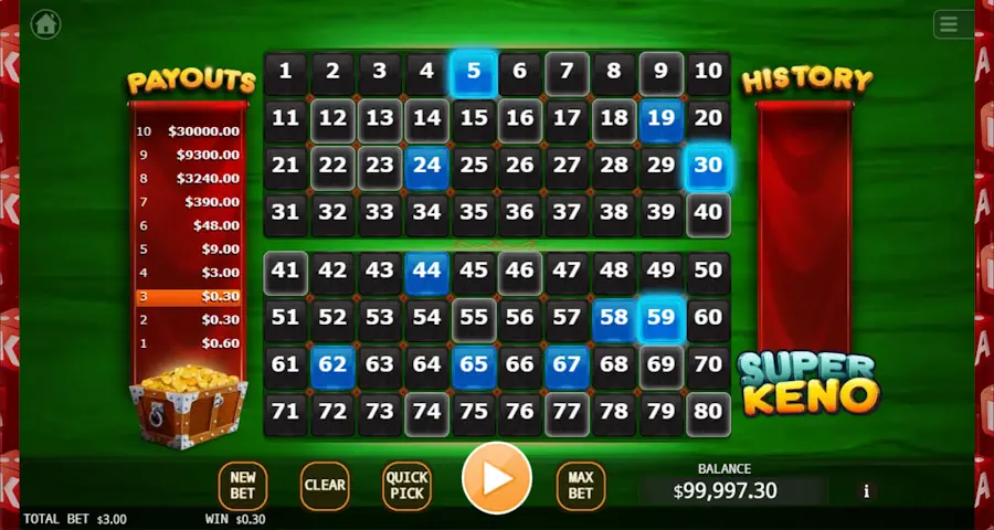 Keno Super Keno Free Play in Demo Mode by Ka Gaming Screenshot